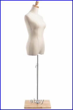 Female Display Dress Form Mannequin Canvas on Modern Wood Square Base by TSC