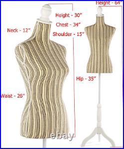 Female Dress Form Mannequin Adjustable Height Black Tripod Stand Vertical Stripe