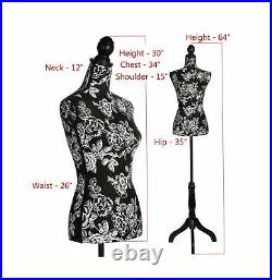 Female Dress Form Mannequin Adjustable Height Black Tripod Stand Woman Body T