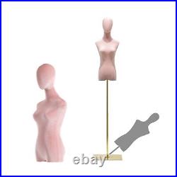 Female Dress Form, Pink Velvet Mannequin Body with Metal Stand, Detachable Dr