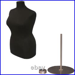 Female Dress Form Pinnable Black Mannequin Torso Size 18-20 with Metal Base