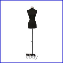 Female Dress Form Pinnable Black Mannequin Torso Size 2-4 with Black Metal Base