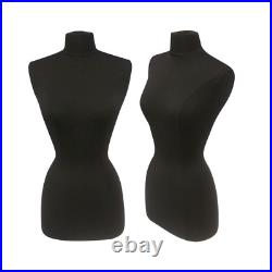Female Dress Form Pinnable Black Mannequin Torso Size 2-4 with Black Wood Base