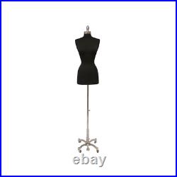 Female Dress Form Pinnable Black Mannequin Torso Size 2-4 with Chrome Wheel Base