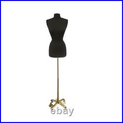 Female Dress Form Pinnable Black Mannequin Torso Size 2-4 with Gold Wheeled Base