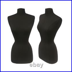 Female Dress Form Pinnable Black Mannequin Torso Size 2-4 with Round Metal Base
