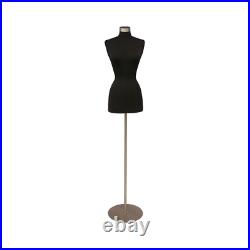 Female Dress Form Pinnable Black Mannequin Torso Size 6-8 with Round Metal Base