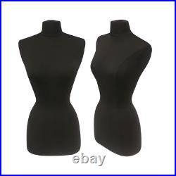 Female Dress Form Pinnable Black Mannequin Torso Size 6-8 with Round Metal Base