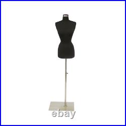 Female Dress Form Pinnable Black Mannequin Torso Size 6-8 with Square Metal Base