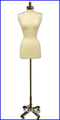 Female Dress Form Pinnable Foam Mannequin Torso Size 6-8 with Gold Wheel Base