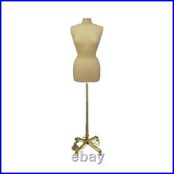Female Dress Form Pinnable Mannequin Torso Size 10-12 with Gold Wheeled Base