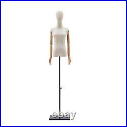 Female Dress Form With Head And Posable Wood Arms, Mannequin Torse Body With Base