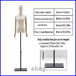 Female Dress Form With Head And Posable Wood Arms, Mannequin Torse Body With Base