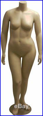 Female Full Body Plus Sized Flesh Tone Headless Mannequin with Round Metal Base