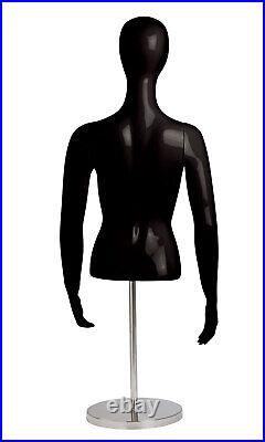 Female Glossy Black ½ Body Mannequin With Base 54H
