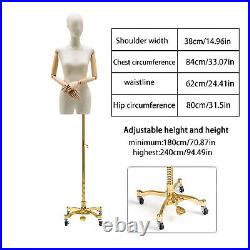 Female Mannequin Adjustable Torso Dress Form Clothing Display With Wheel Gold