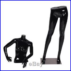 Female Mannequin Full Body Plastic Dress Form Display High Gloss Headless Black