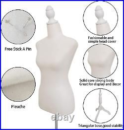 Female Mannequin Torso Dress Form WithAdjustable Tripod Stand Base Style (Beige)