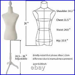 Female Mannequin Torso Dress Form withAdjustable Tripod Stand Base Style  Beige