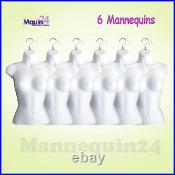 Female Torso Dress Form Mannequins 6 pack White + 6 Hooks for Hanging