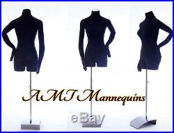 Female mannequin 34/26/35 with flexible arms, hands, black dress form-RH
