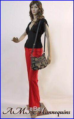 Female mannequin displays ladies leather jackets, head turn, manikin-Badi#9+2wigs