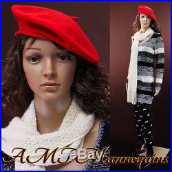 Female mannequin displays ladies sweaters, caps, on SalePlastic manikin-P2+2Wigs