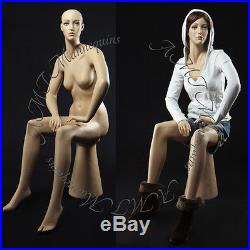 Female sitting mannequin, hand made fiberglass manikin Joan+ pedestal