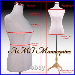 Female white dressform+ wooden stand+2 covers, half body armsless torso MF-88