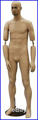 Full Body Male Mannequin Fiberglass Flesh Tone Movable Elbows with Base