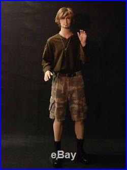 Full Body Male Mannequin Fiberglass Flesh Tone Movable Elbows with Base