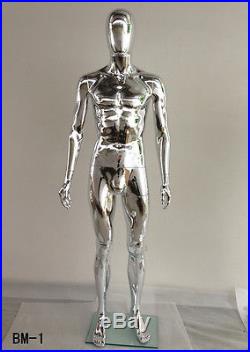 Full Size Chrome Egghead Man Model Plastic Metallic Silver Male Mannequin