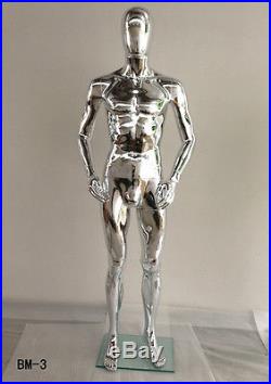 Full Size Chrome Egghead Man Model Plastic Metallic Silver Male Mannequin
