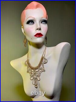 GRENEKER Mannequin Bust Jewelry Earring Hat Pedestal Display Female Vintage 80s