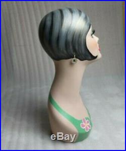 Hand Painted Vintage Fiberglass Mannequin Head Unique Makeup Wig Jewelry Display