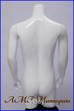 Headless Male Mannequin dress form with Arms White Glossy Torso MTB