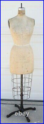 JR BAUMAN Model DRESS FORM Mannequin Industrial Cage Cast Iron Base Vtg Antique