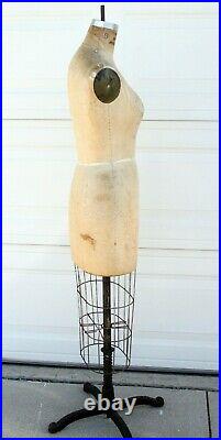 JR BAUMAN Model DRESS FORM Mannequin Industrial Cage Cast Iron Base Vtg Antique