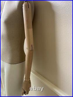 LINEN COVERED MALE Mannequin DRESS FORM WITH WOOD-FLEXIBLE ARMS AND HANDS