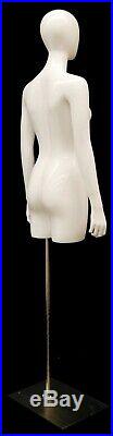 Ladies Adult Fiberglass Glossy White Egg Head 3/4 Torso Mannequin with Base
