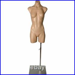 MN-179 Fleshtone Plastic Female Round Body Torso Dress Form Mannequin with Stand
