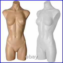 MN-179 Fleshtone Plastic Female Round Body Torso Dress Form Mannequin with Stand