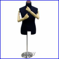 MN-204 BLACK JERSEY Male Dress Form Mannequin, Posable Articulate Arms/Fingers