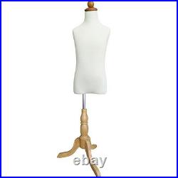 MN-285 WHITE Children's Dress Form Mannequin, Adjustable Wood Tripod Base Sz 7-9