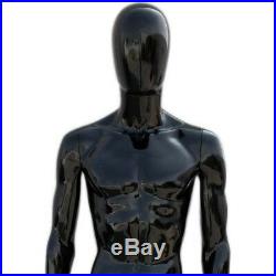 MN-439 Glossy Black Plastic Egghead Male Full Size Mannequin with Removable Head