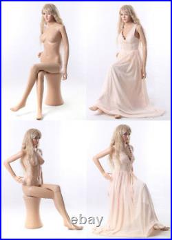 MN-440 Female Plastic Realistic Face Sitting Mannequin with Pedestal (NO WIG)