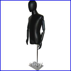 MN-603 BLACK LEATHERETTE Male Egghead Dress Form, Posable Articulate Arms