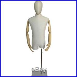 MN-603 WHITE LINEN Men's Egghead Dress Form with Posable Bendable Articulate Arms