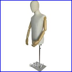 MN-603 WHITE LINEN Men's Egghead Dress Form with Posable Bendable Articulate Arms