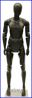 Male Adult Fully Articulating Flexible Pose-able Matte Black Mannequin with Base